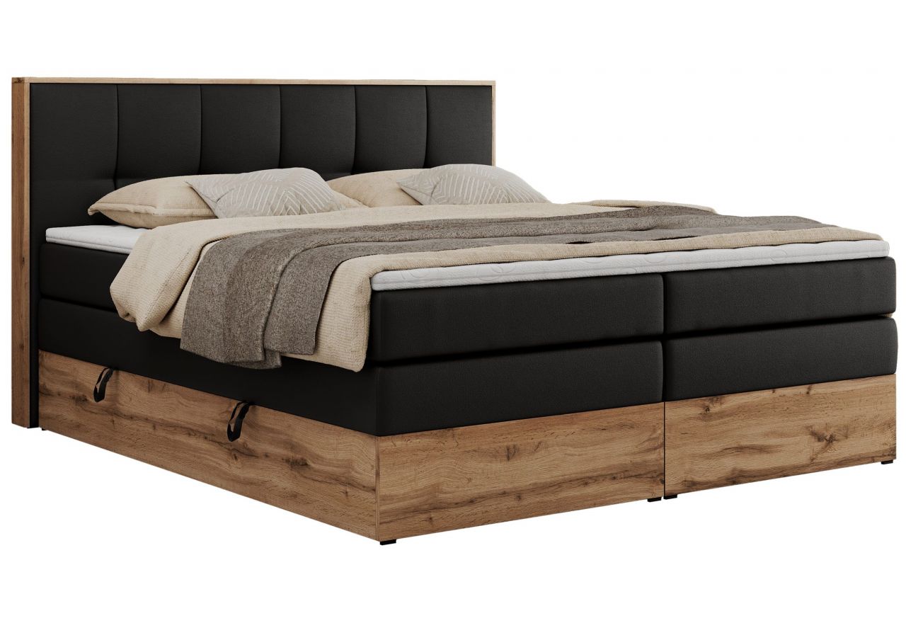 Łóżko kontynentalne ALBERO 1 KING 140x200 - H3 - czarny, ekoskóra