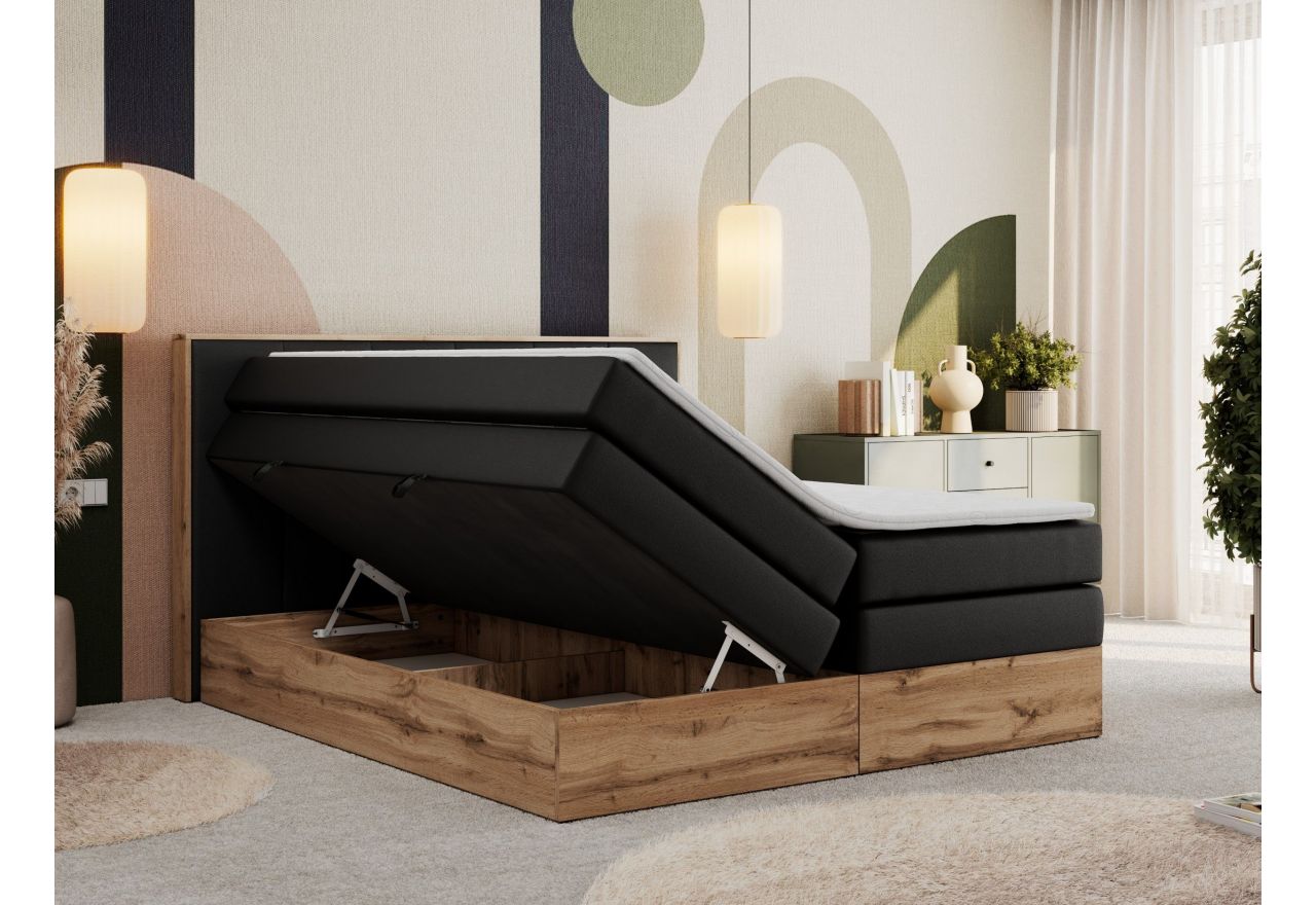 Łóżko kontynentalne ALBERO 1 KING 200x200 - H3 - czarny, ekoskóra