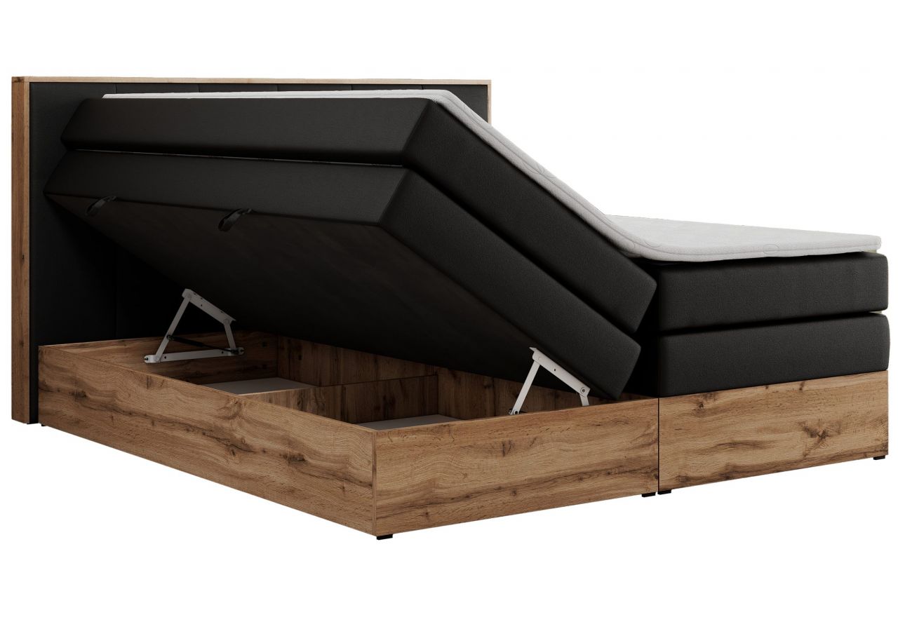 Łóżko kontynentalne ALBERO 1 KING 200x200 - H3 - czarny, ekoskóra