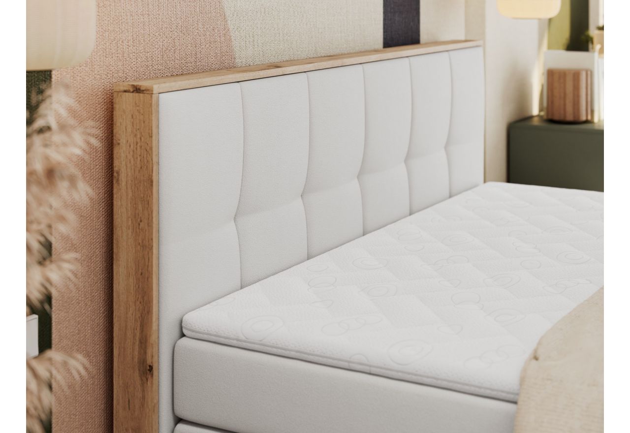 Łóżko kontynentalne ALBERO 1 KING 140x200 - H3 - biały, ekoskóra