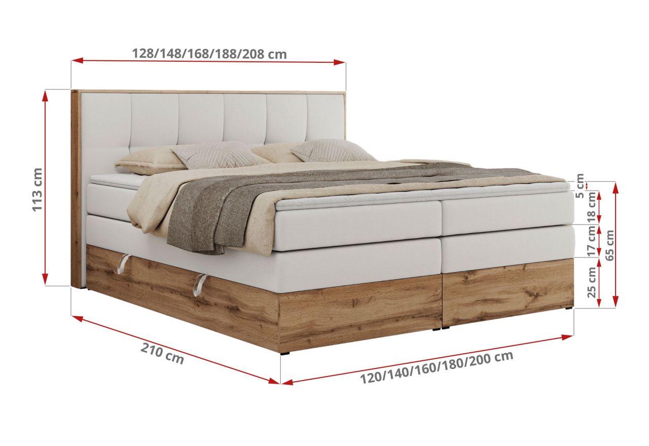 Łóżko kontynentalne ALBERO 1 KING 160x200 - H3 - biały, ekoskóra