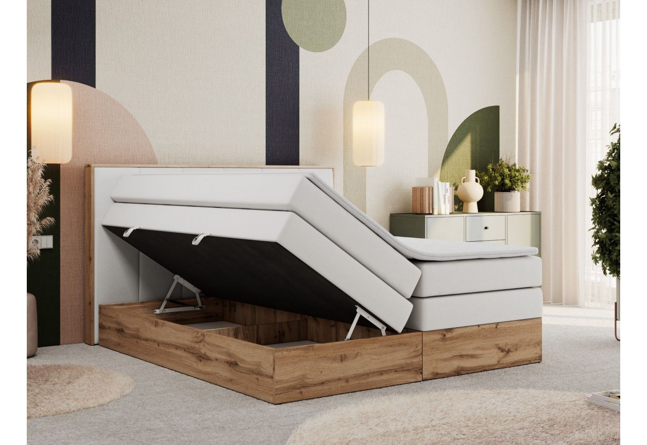 Łóżko kontynentalne ALBERO 1 KING 180x200 - H3 - biały, ekoskóra