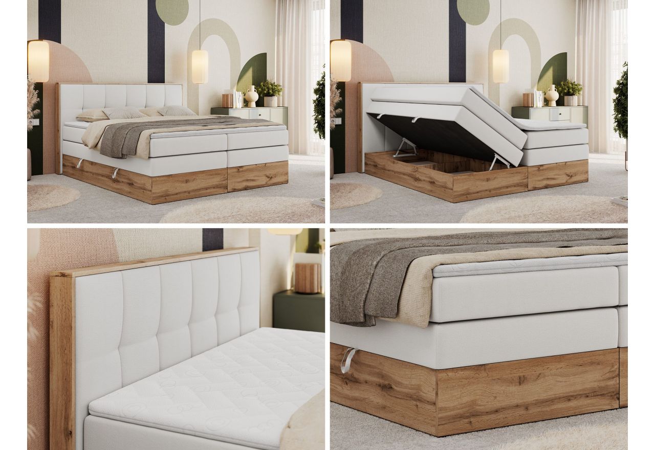 Łóżko kontynentalne ALBERO 1 KING 180x200 - H4 - biały, ekoskóra