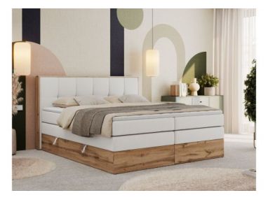 Łóżko kontynentalne ALBERO 1 KING 200x200 - H4 - biały, ekoskóra