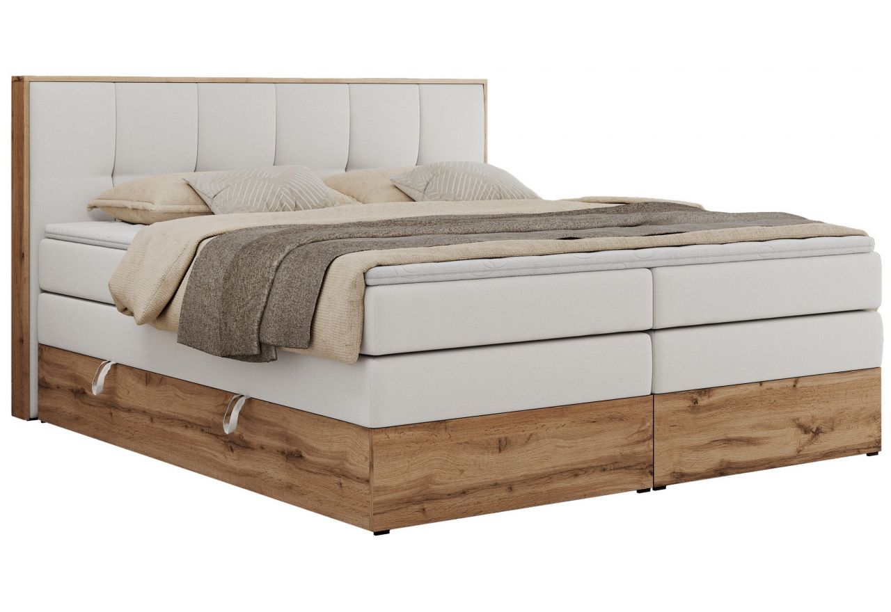 Łóżko kontynentalne ALBERO 1 KING 200x200 - H4 - biały, ekoskóra