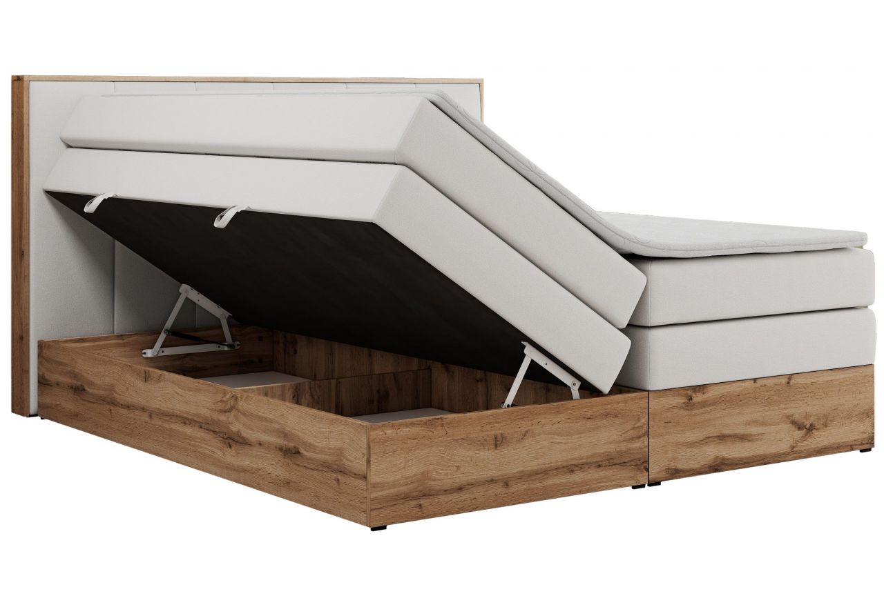 Łóżko kontynentalne ALBERO 1 KING 200x200 - H4 - biały, ekoskóra