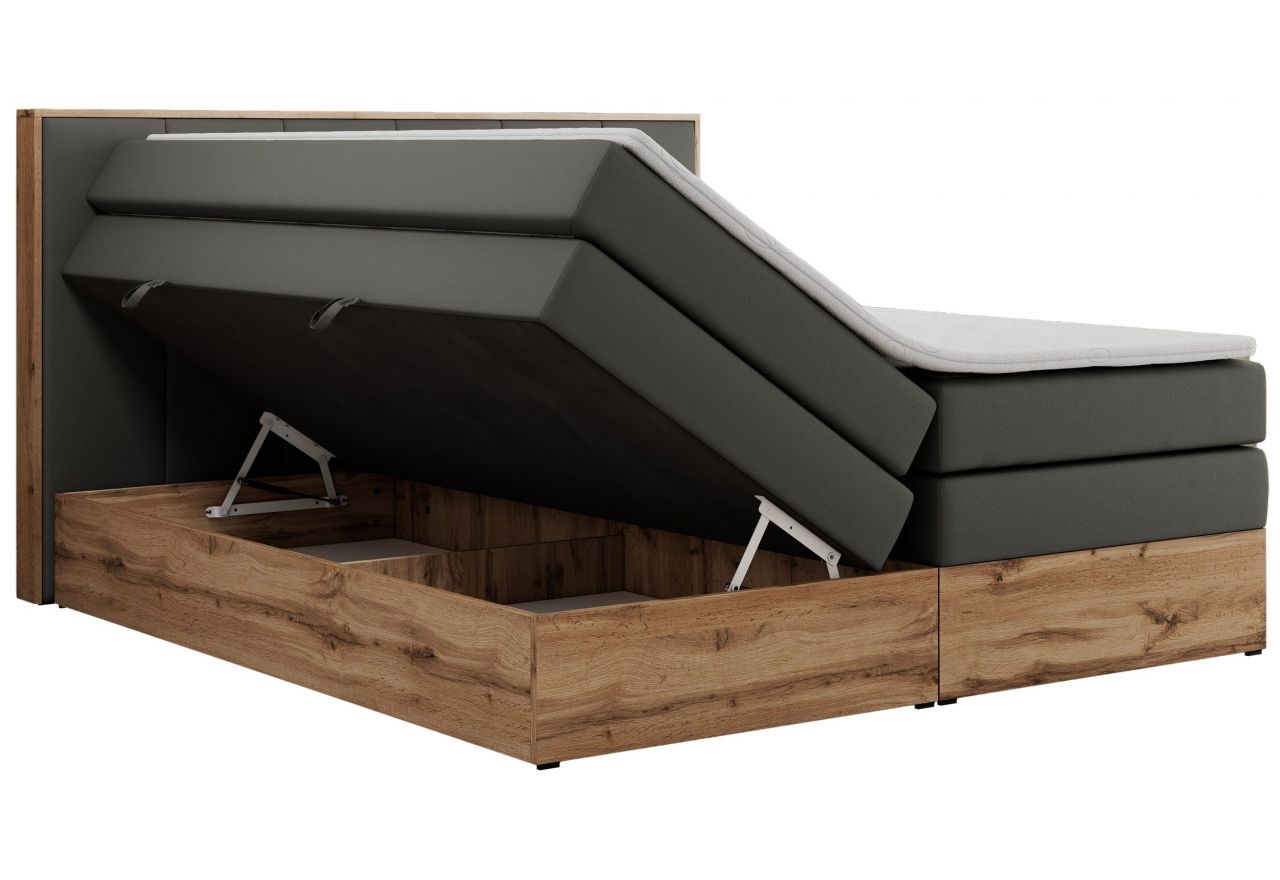 Łóżko kontynentalne ALBERO 1 KING 160x200 - H3 - szary, ekoskóra