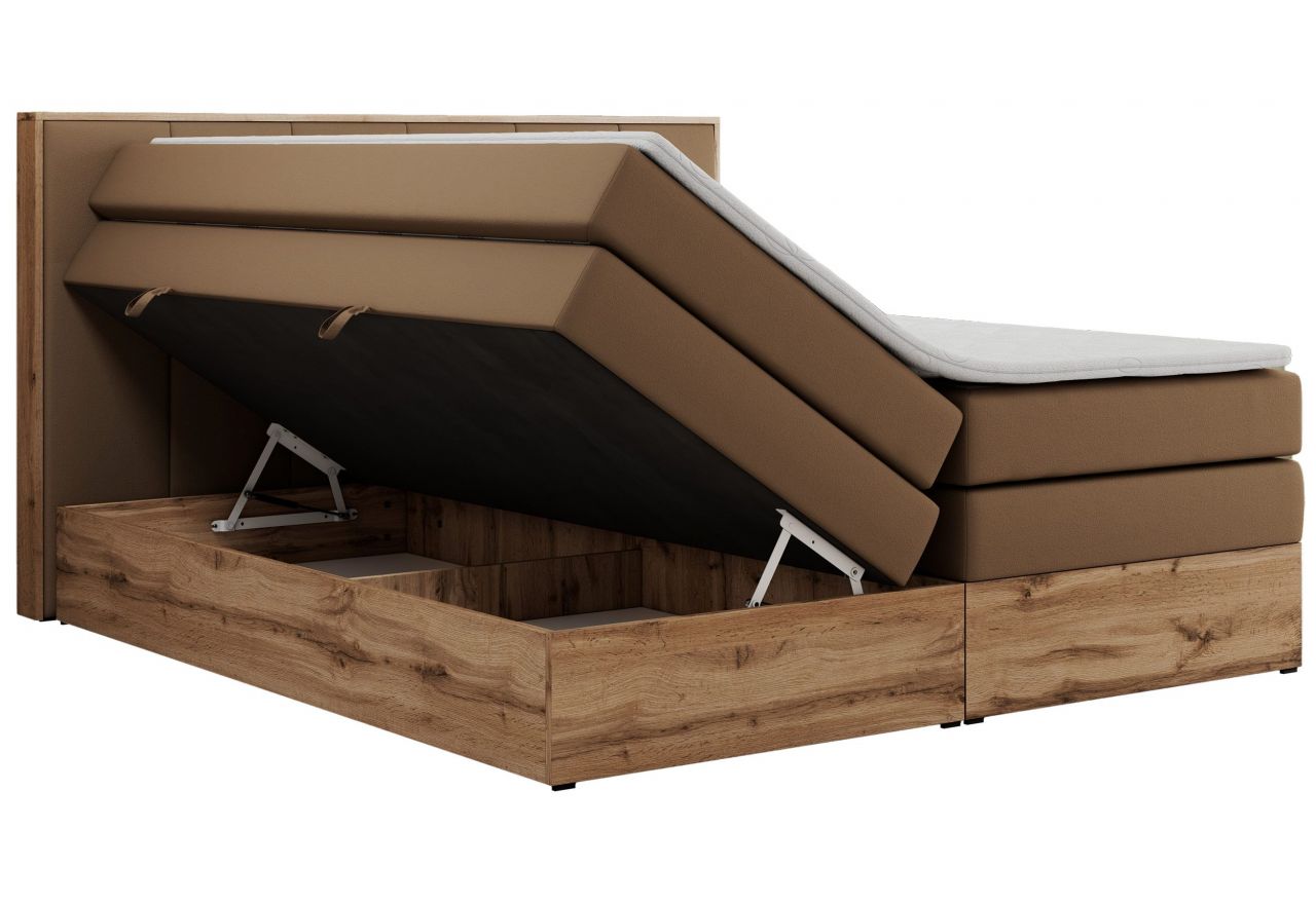 Łóżko kontynentalne ALBERO 1 KING 120x200 - H3 - brązowy, ekoskóra