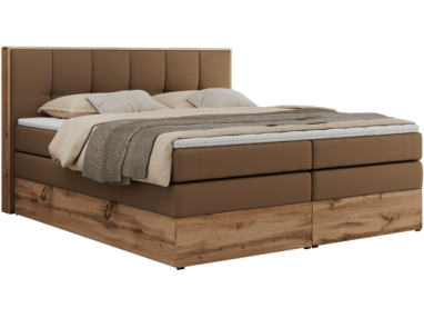 Łóżko kontynentalne ALBERO 1 KING 140x200 - H3 - brązowy, ekoskóra