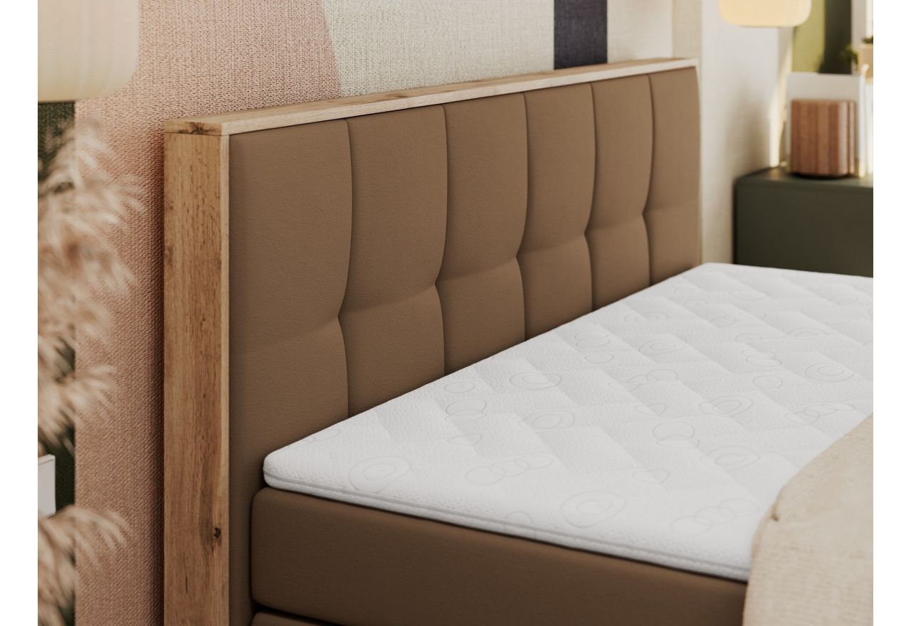 Łóżko kontynentalne ALBERO 1 KING 180x200 - H3 - brązowy, ekoskóra