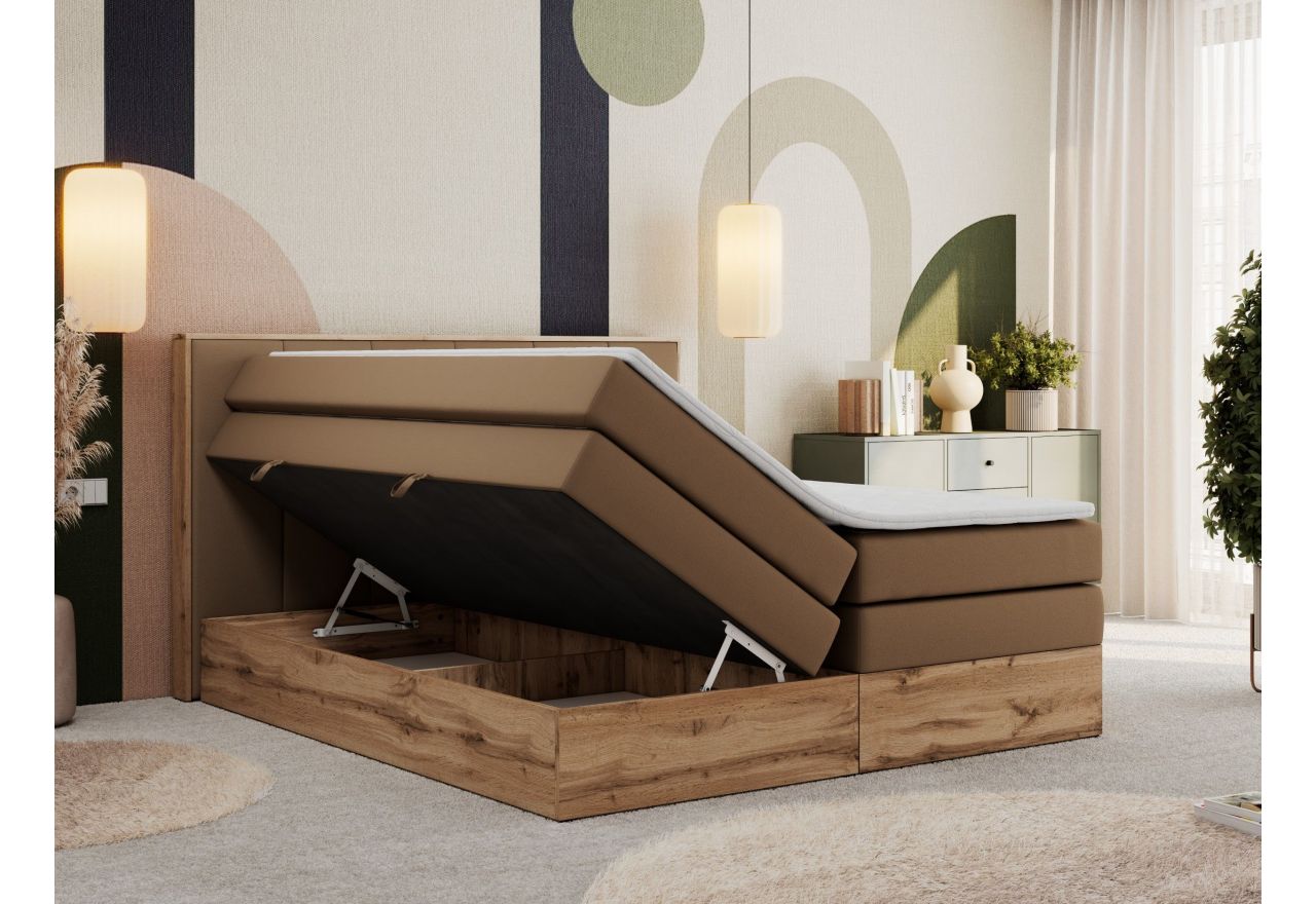 Łóżko kontynentalne ALBERO 1 KING 120x200 - H4 - brązowy, ekoskóra