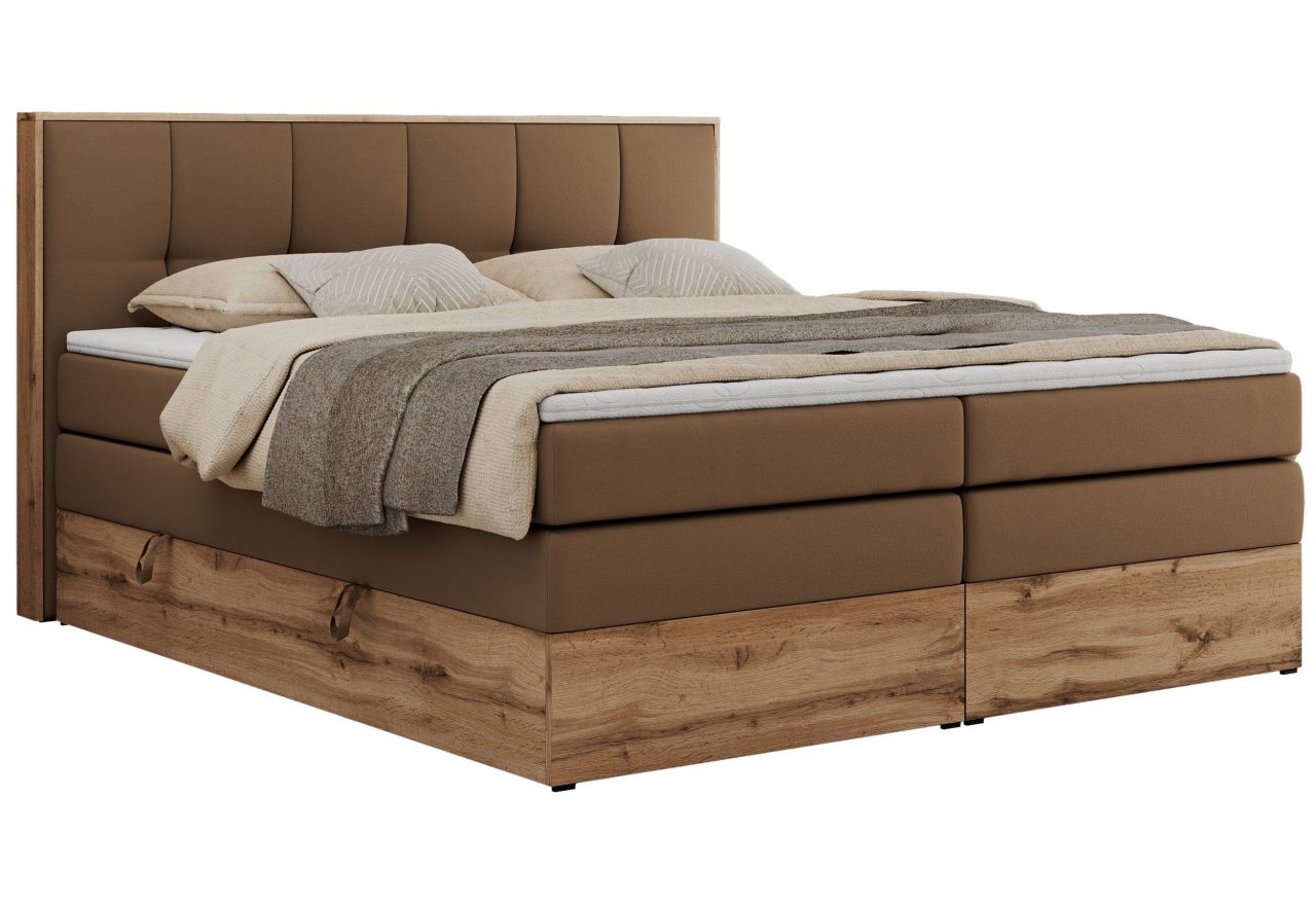 Łóżko kontynentalne ALBERO 1 KING 200x200 - H4 - brązowy, ekoskóra