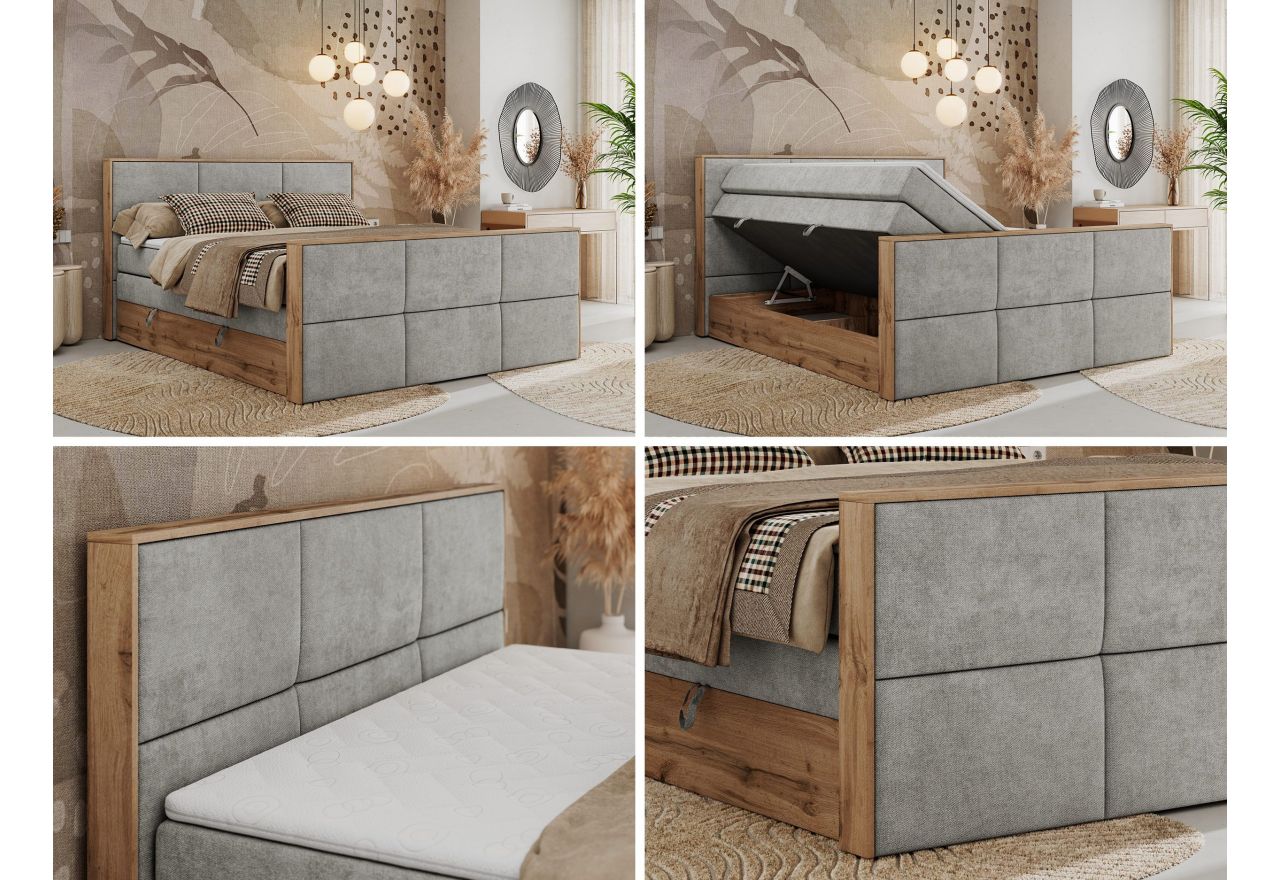 Łóżko kontynentalne ALBERO 2 KING DUO 160x200 - H4 - jasnoszary, struktura