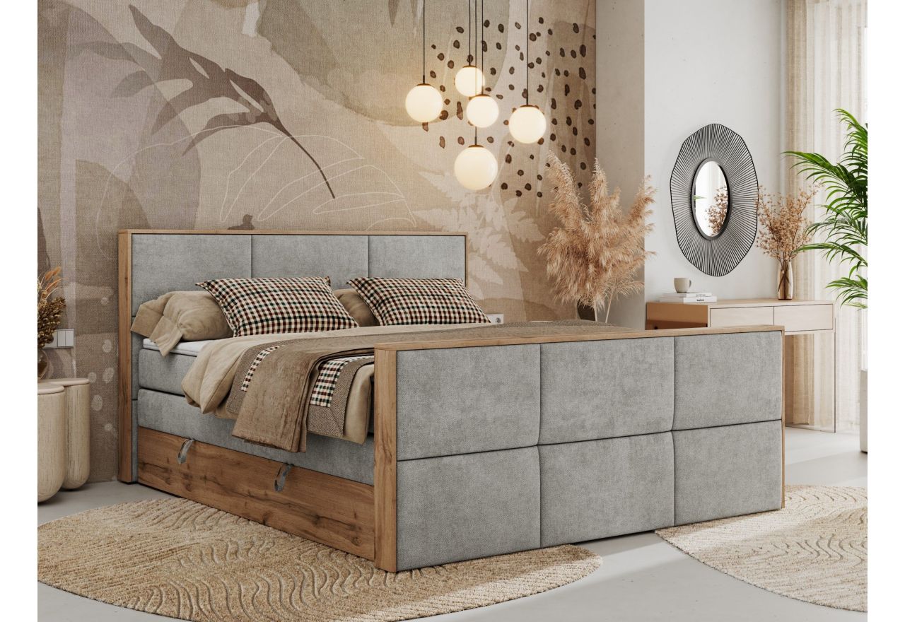 Łóżko kontynentalne ALBERO 2 KING DUO 180x200 - H4 - jasnoszary, struktura