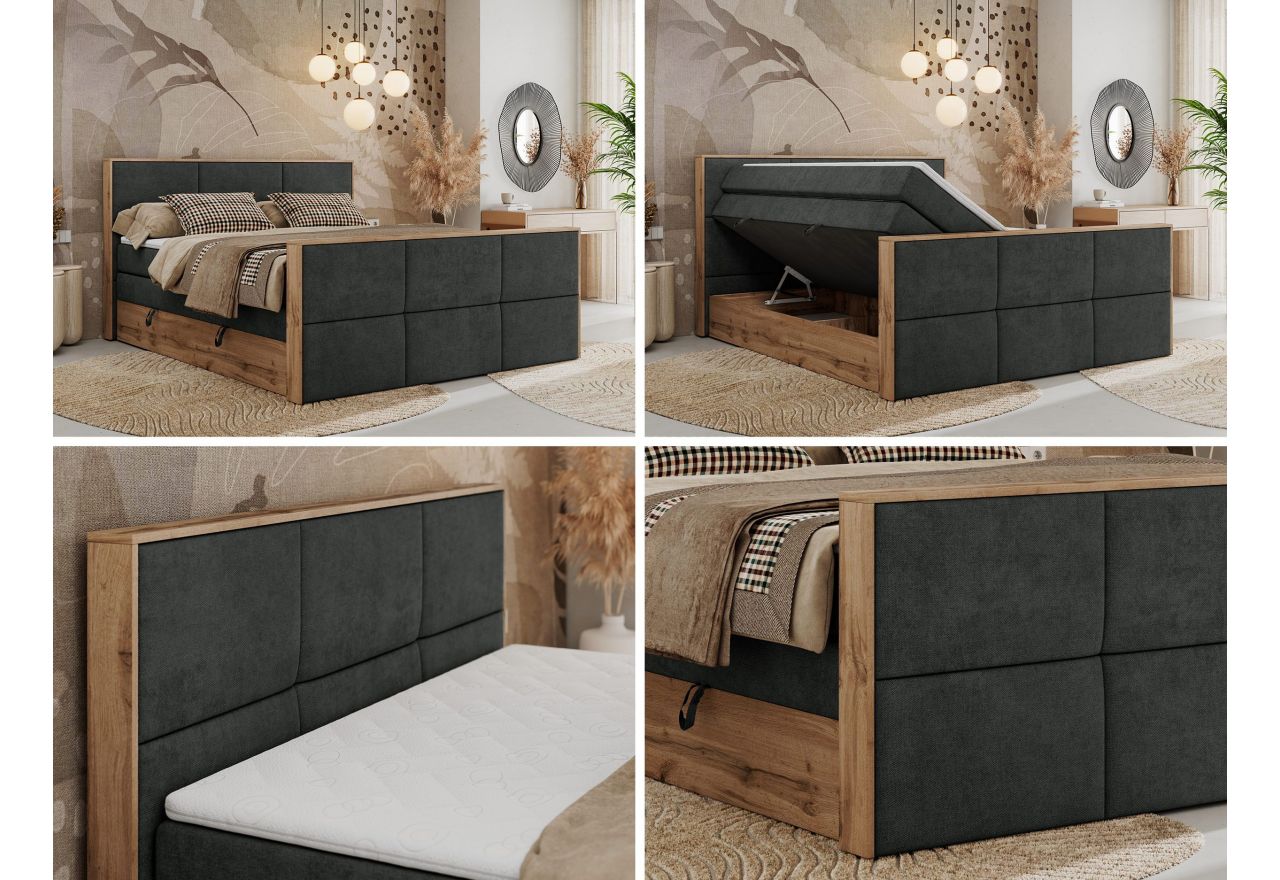 Łóżko kontynentalne ALBERO 2 KING DUO 180x200 - H3 - ciemnoszary, struktura