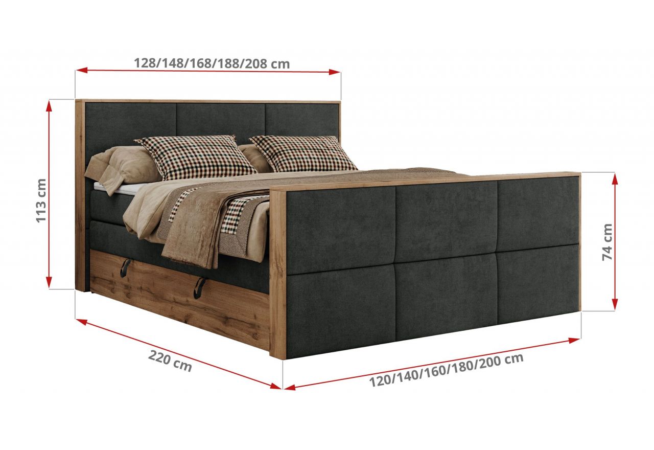 Łóżko kontynentalne ALBERO 2 KING DUO 120x200 - H4 - ciemnoszary, struktura