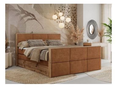 Łóżko kontynentalne ALBERO 2 KING DUO 140x200 - H4 - pomarańczowy, struktura