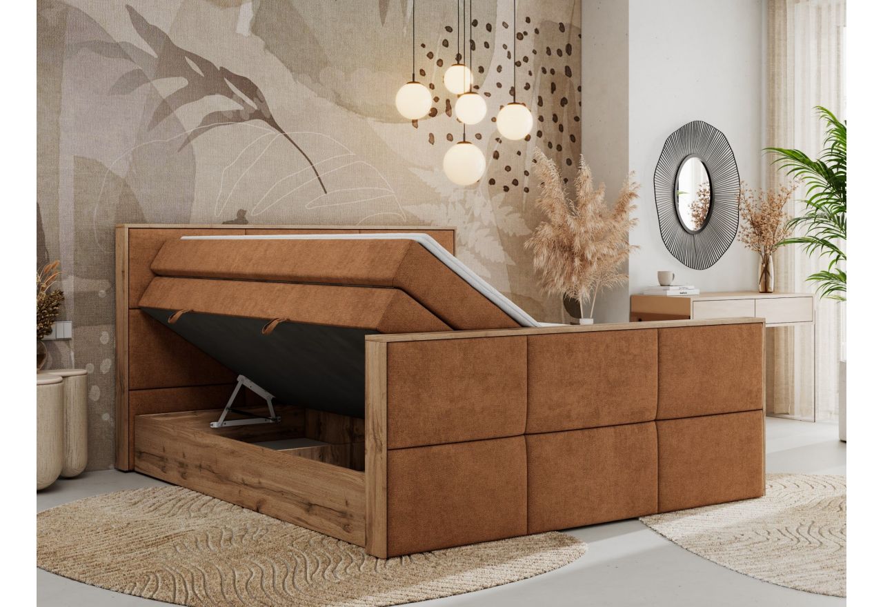 Łóżko kontynentalne ALBERO 2 KING DUO 160x200 - H4 - pomarańczowy, struktura