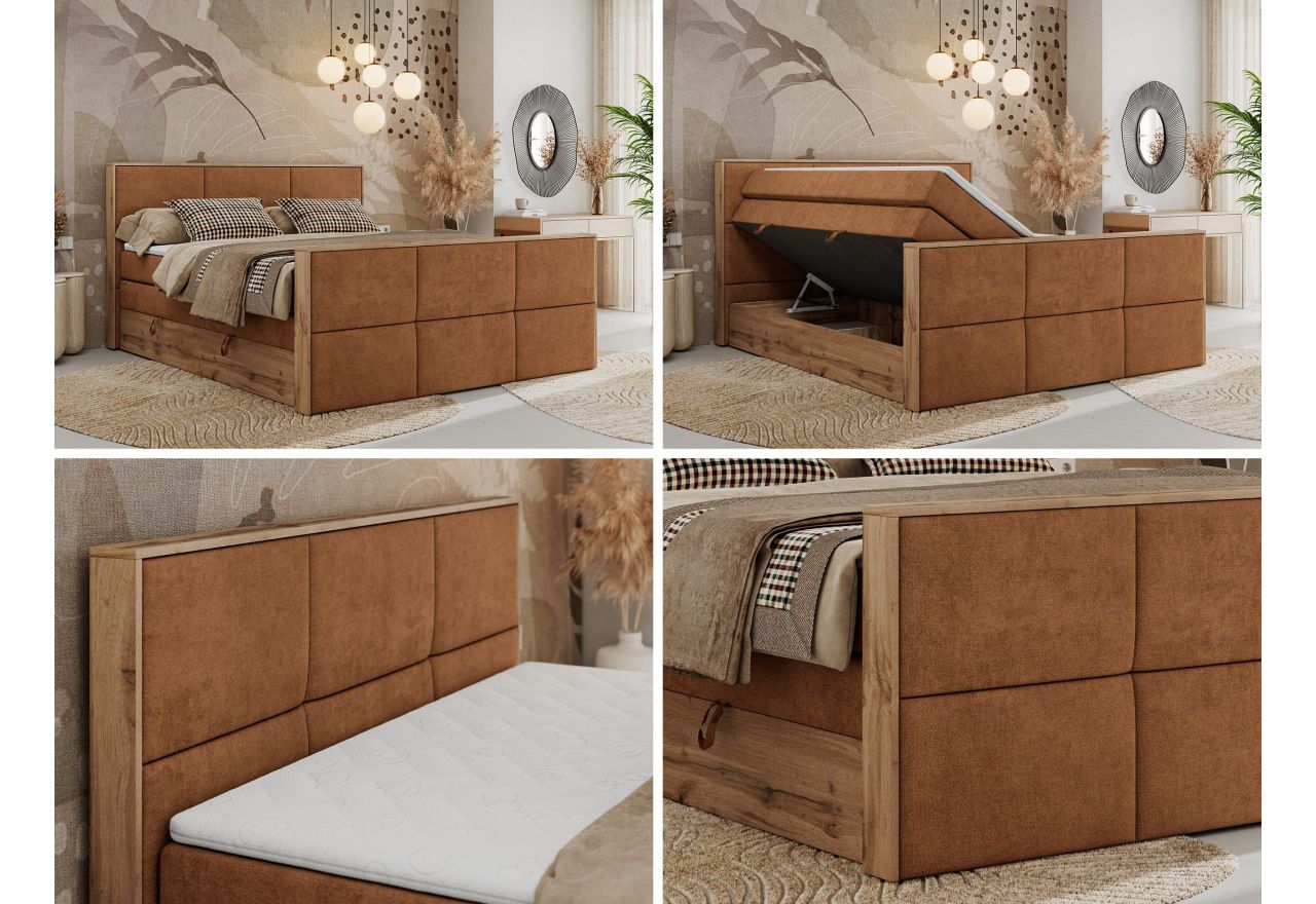 Łóżko kontynentalne ALBERO 2 KING DUO 200x200 - H4 - pomarańczowy, struktura