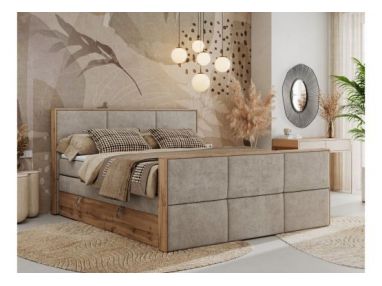 Łóżko kontynentalne ALBERO 2 KING DUO 200x200 - H3 - beżowy, struktura