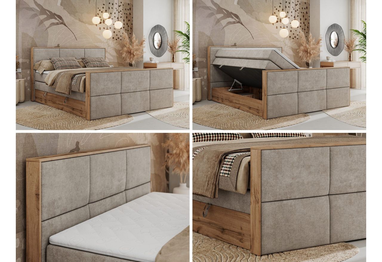 Łóżko kontynentalne ALBERO 2 KING DUO 200x200 - H3 - beżowy, struktura