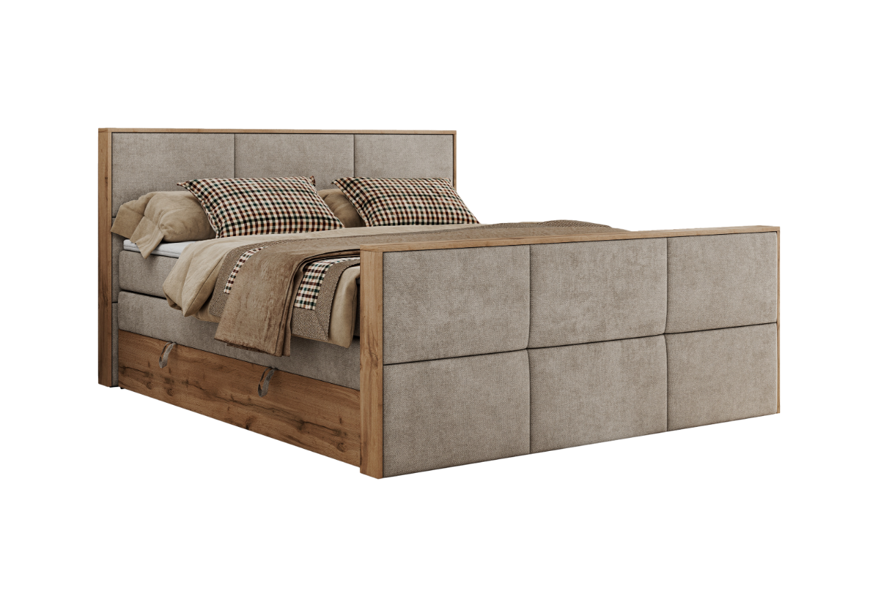 Łóżko kontynentalne ALBERO 2 KING DUO 180x200 - H4 - beżowy, struktura