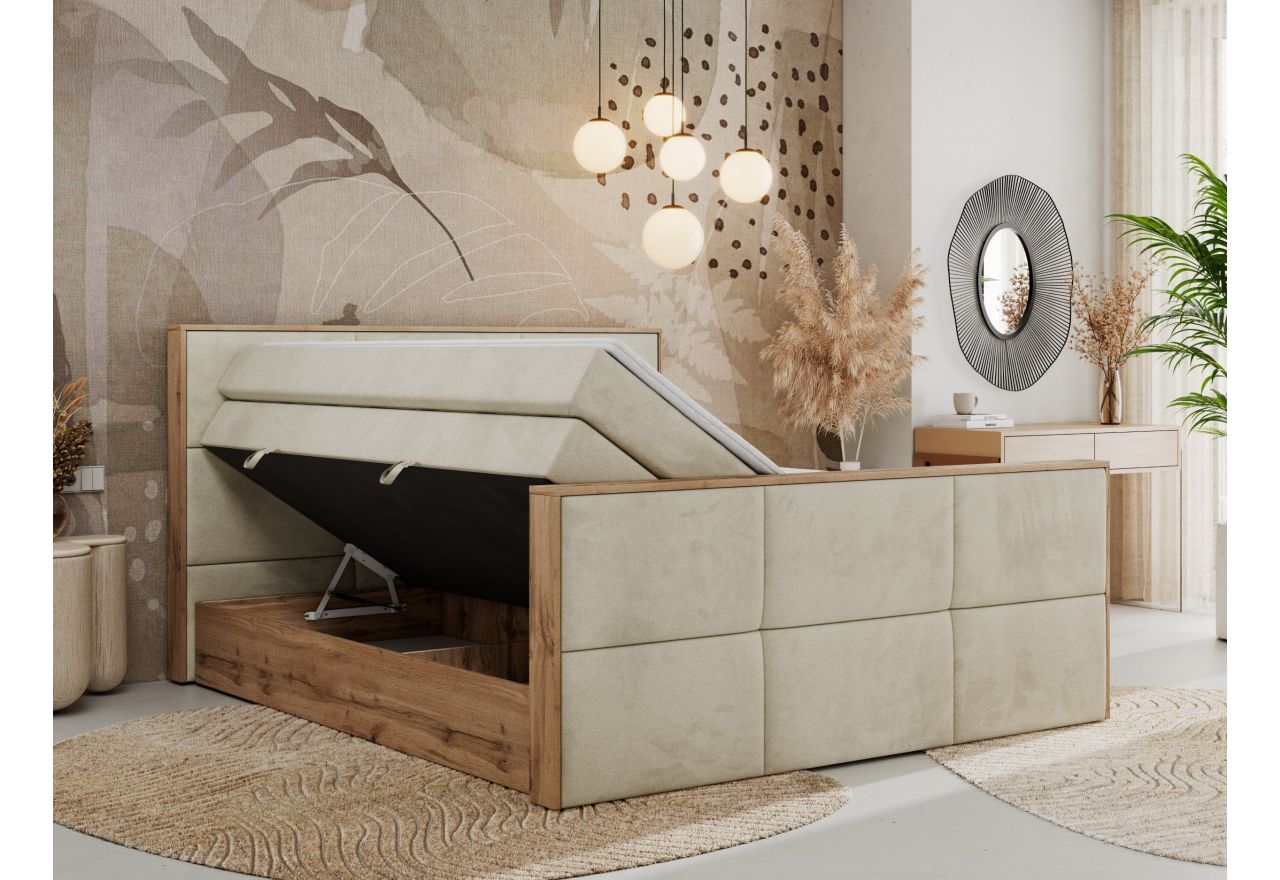 Łóżko kontynentalne ALBERO 2 KING DUO 140x200 - H3 - beżowy, welwet