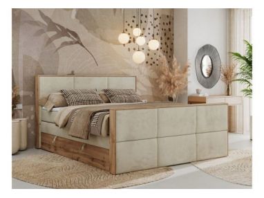 Łóżko kontynentalne ALBERO 2 KING DUO 200x200 - H3 - beżowy, welwet