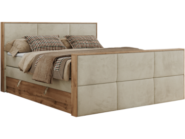 Łóżko kontynentalne ALBERO 2 KING DUO 140x200 - H4 - beżowy, welwet