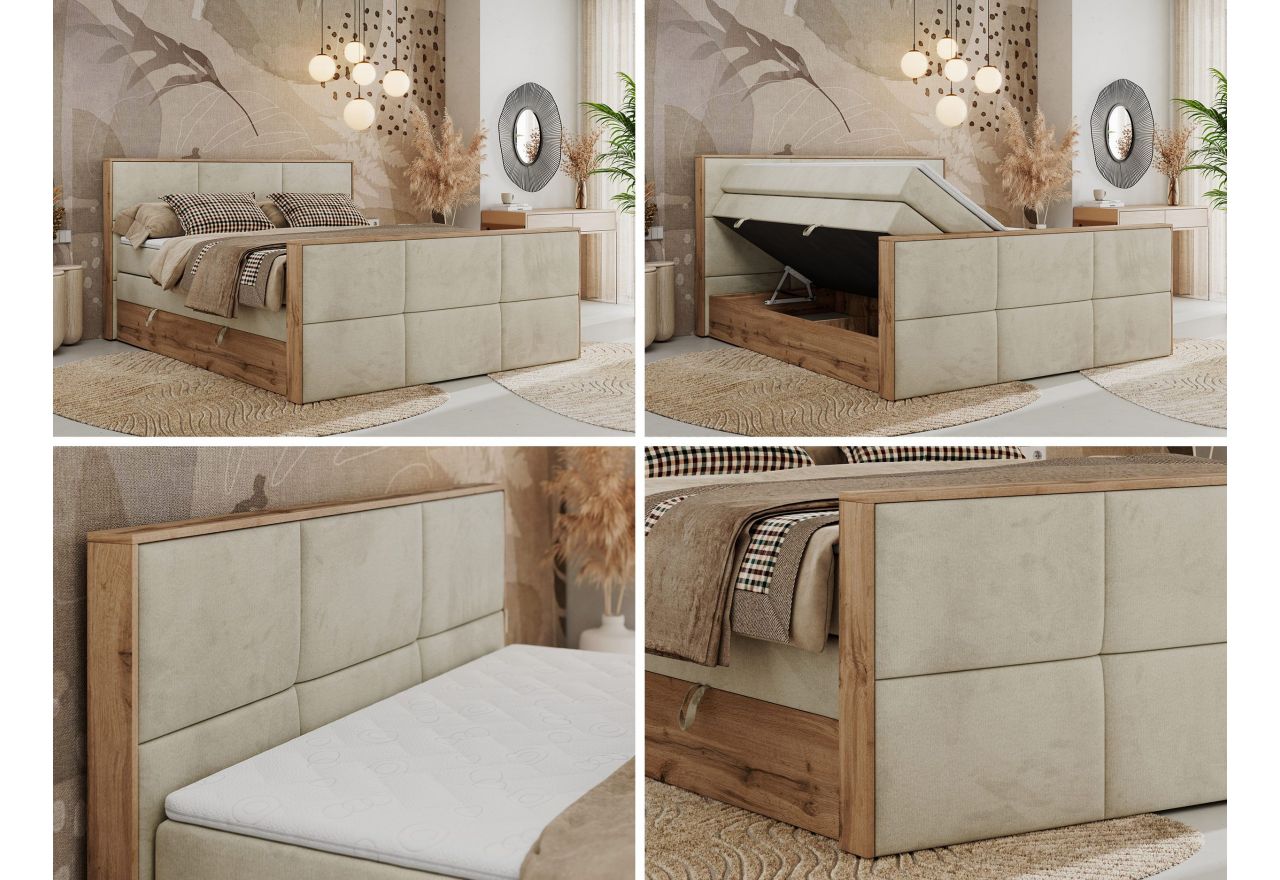 Łóżko kontynentalne ALBERO 2 KING DUO 180x200 - H4 - beżowy, welwet