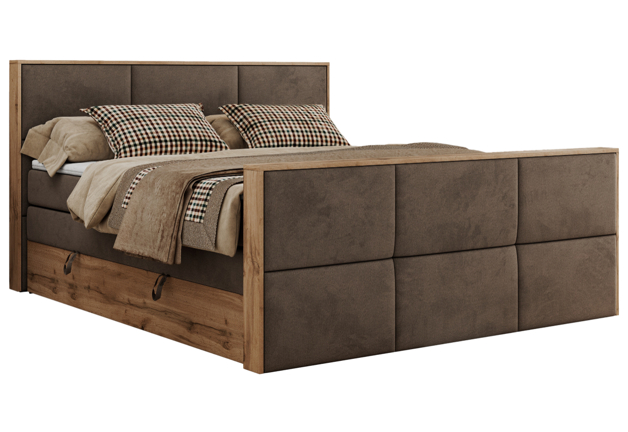 Łóżko kontynentalne ALBERO 2 KING DUO 160x200 - H3 - brązowy, welwet