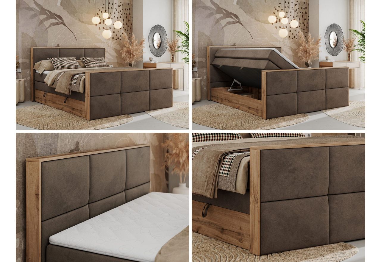 Łóżko kontynentalne ALBERO 2 KING DUO 160x200 - H3 - brązowy, welwet