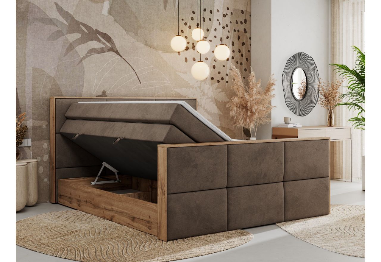 Łóżko kontynentalne ALBERO 2 KING DUO 180x200 - H3 - brązowy, welwet