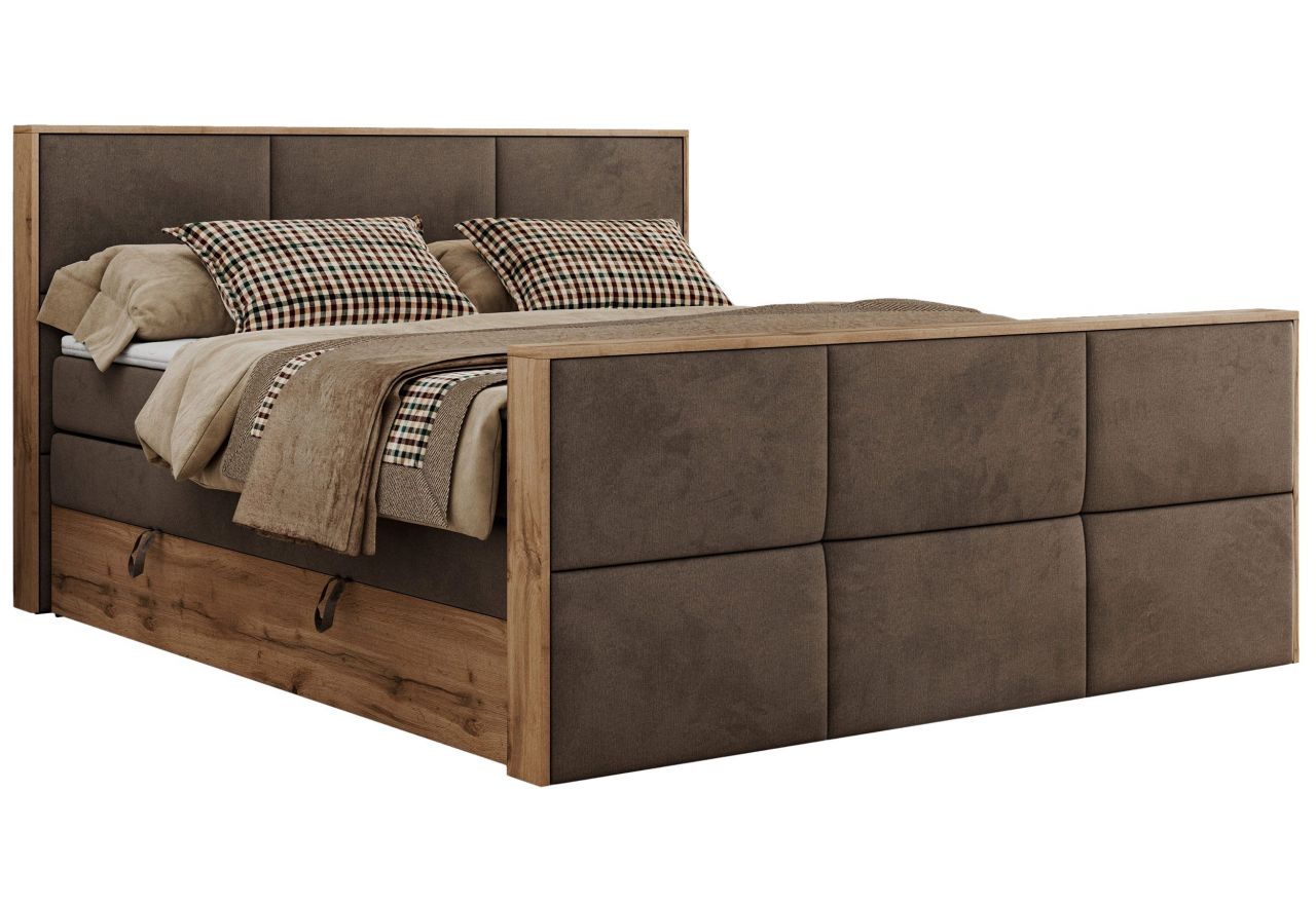 Łóżko kontynentalne ALBERO 2 KING DUO 160x200 - H4 - brązowy, welwet