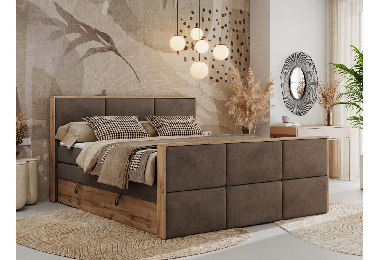 Łóżko kontynentalne ALBERO 2 KING DUO 180x200 - H4 - brązowy, welwet