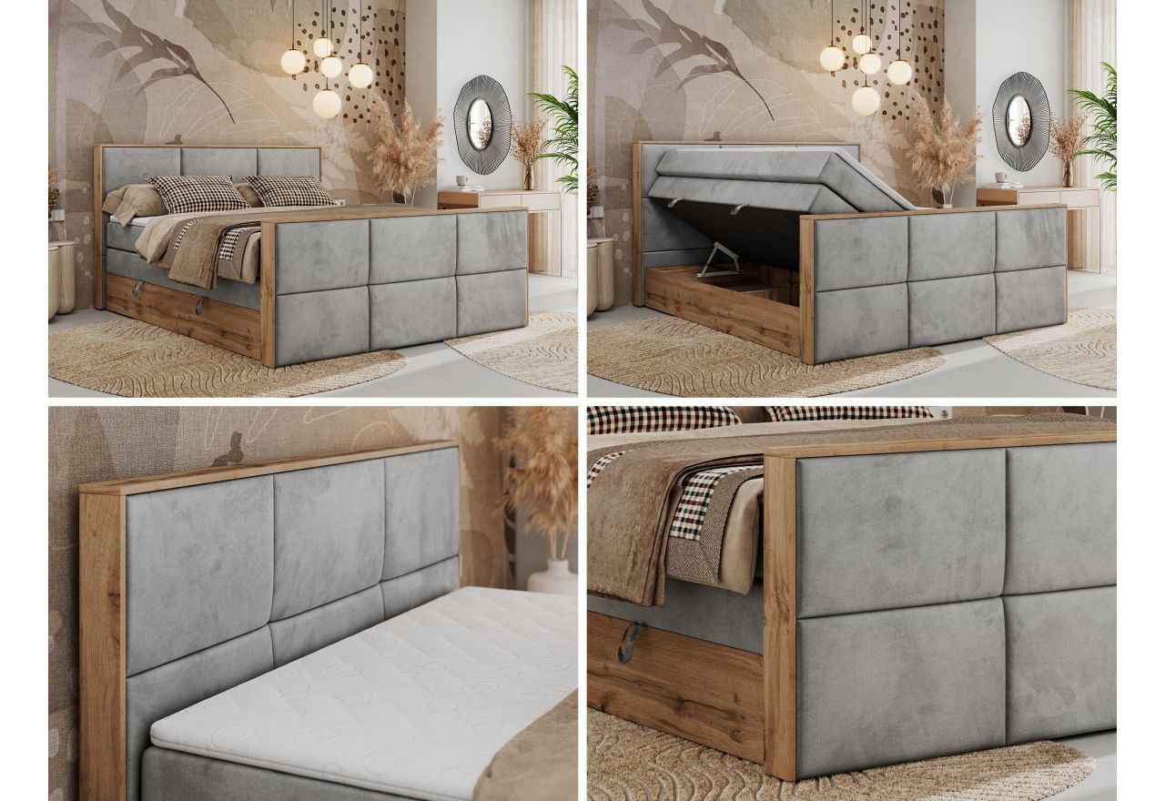 Łóżko kontynentalne ALBERO 2 KING DUO 200x200 - H3 - jasnoszary, welwet