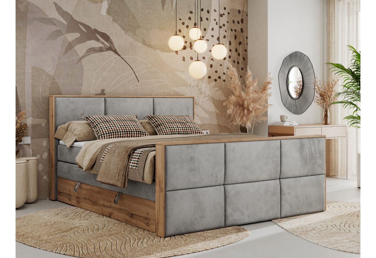 Łóżko kontynentalne ALBERO 2 KING DUO 200x200 - H4 - jasnoszary, welwet