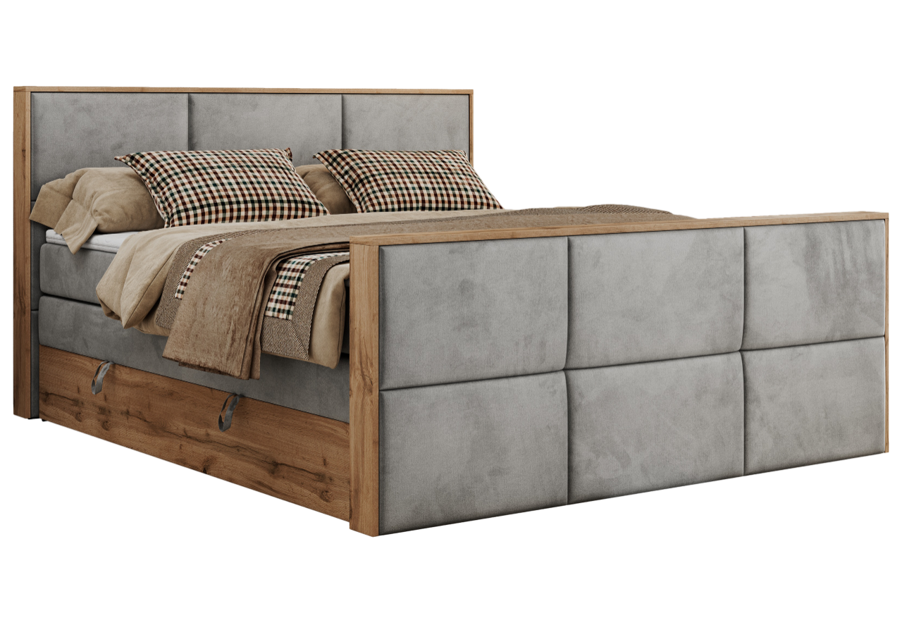 Łóżko kontynentalne ALBERO 2 KING DUO 200x200 - H4 - jasnoszary, welwet