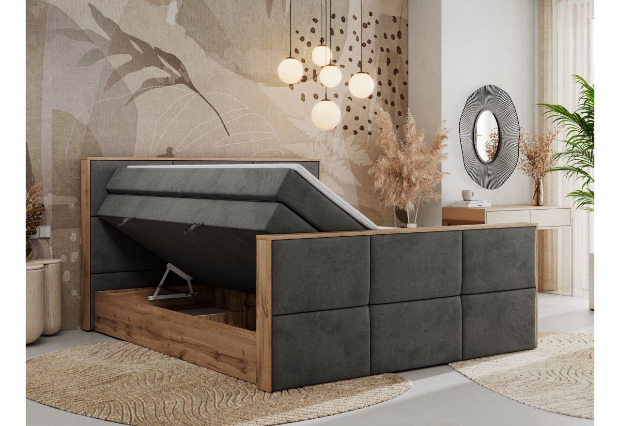 Łóżko kontynentalne ALBERO 2 KING DUO 160x200 - H3 - ciemnoszary, welwet