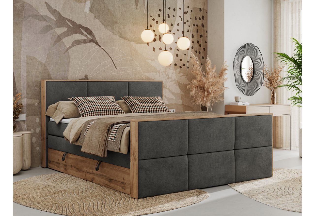 Łóżko kontynentalne ALBERO 2 KING DUO 160x200 - H4 - ciemnoszary, welwet