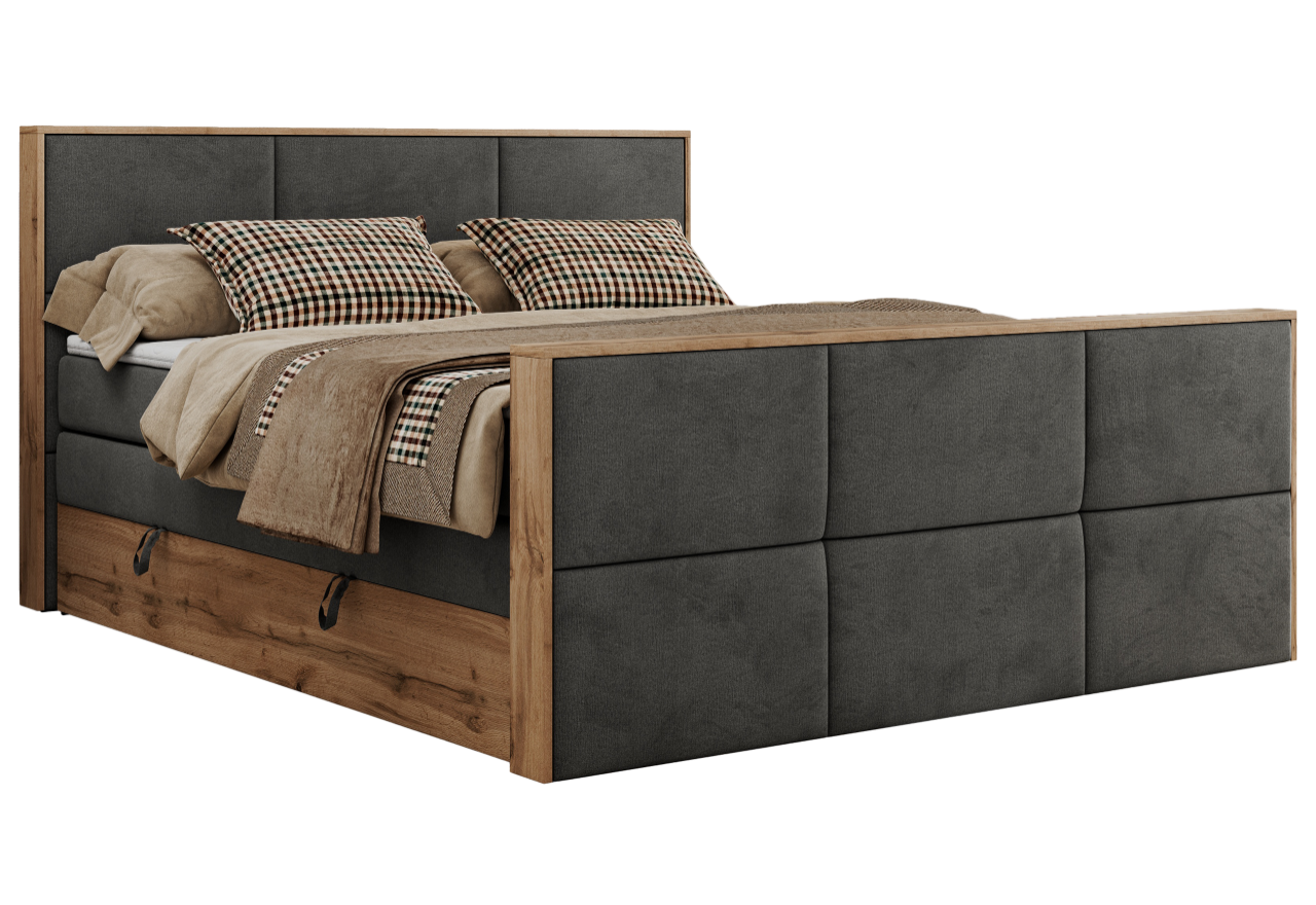 Łóżko kontynentalne ALBERO 2 KING DUO 160x200 - H4 - ciemnoszary, welwet