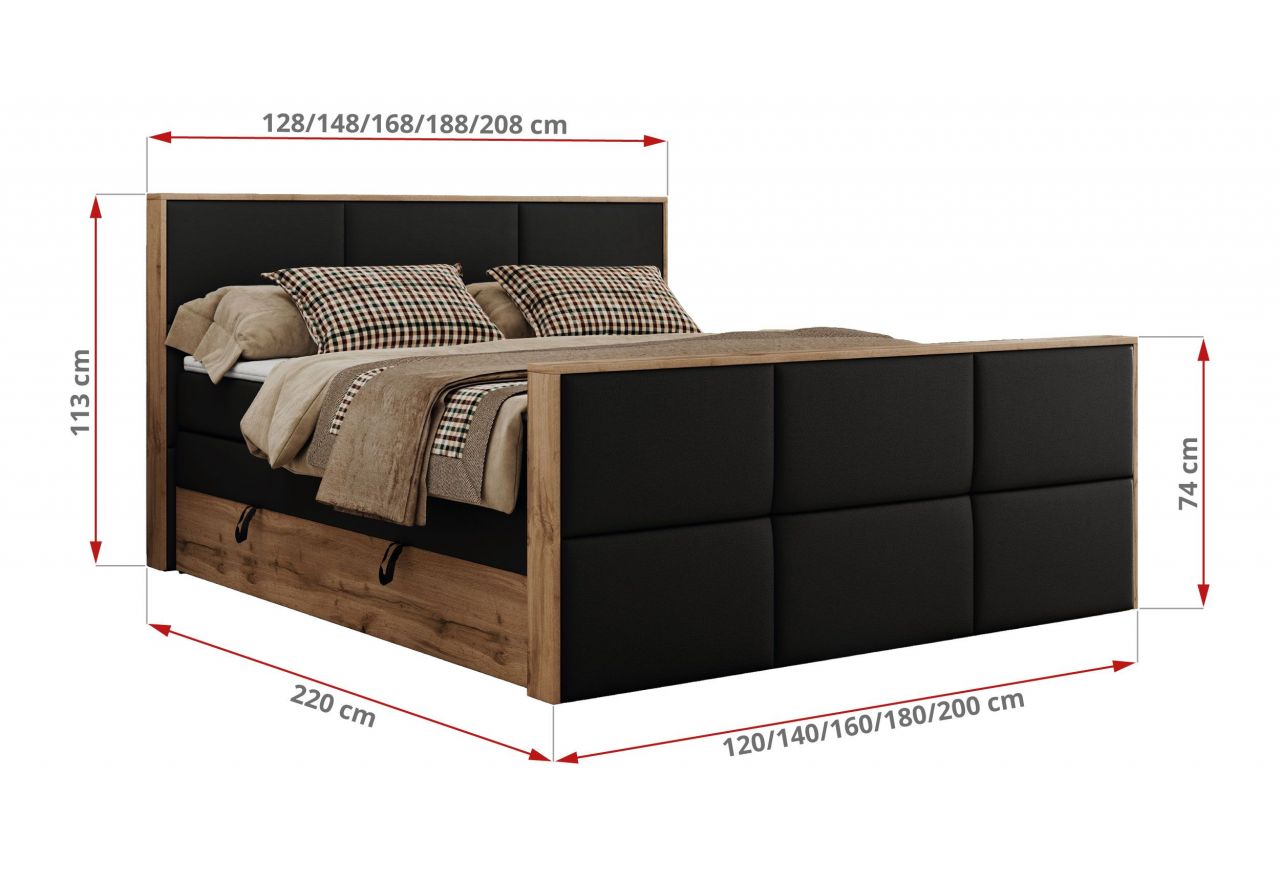 Łóżko kontynentalne ALBERO 2 KING DUO 120x200 - H3 - czarny, ekoskóra