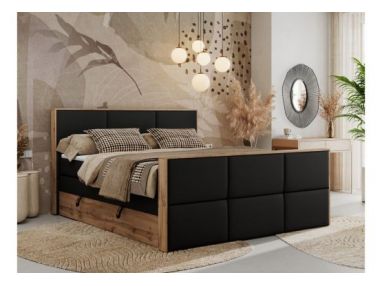 Łóżko kontynentalne ALBERO 2 KING DUO 160x200 - H3 - czarny, ekoskóra