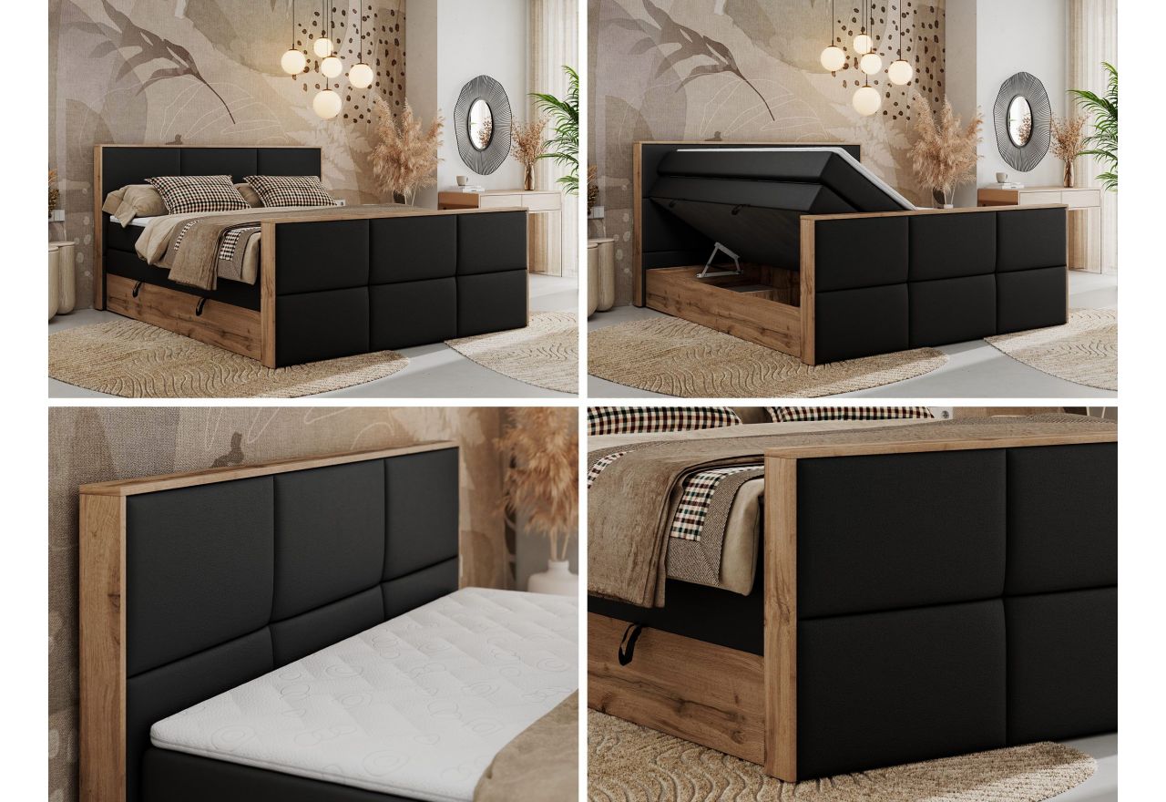 Łóżko kontynentalne ALBERO 2 KING DUO 180x200 - H3 - czarny, ekoskóra