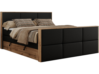 Łóżko kontynentalne ALBERO 2 KING DUO 200x200 - H3 - czarny, ekoskóra