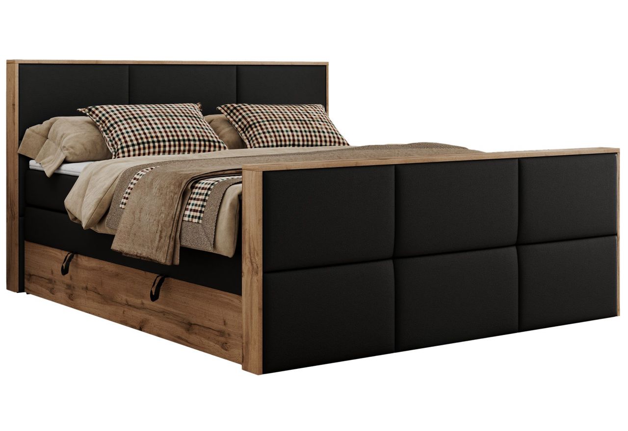 Łóżko kontynentalne ALBERO 2 KING DUO 200x200 - H3 - czarny, ekoskóra