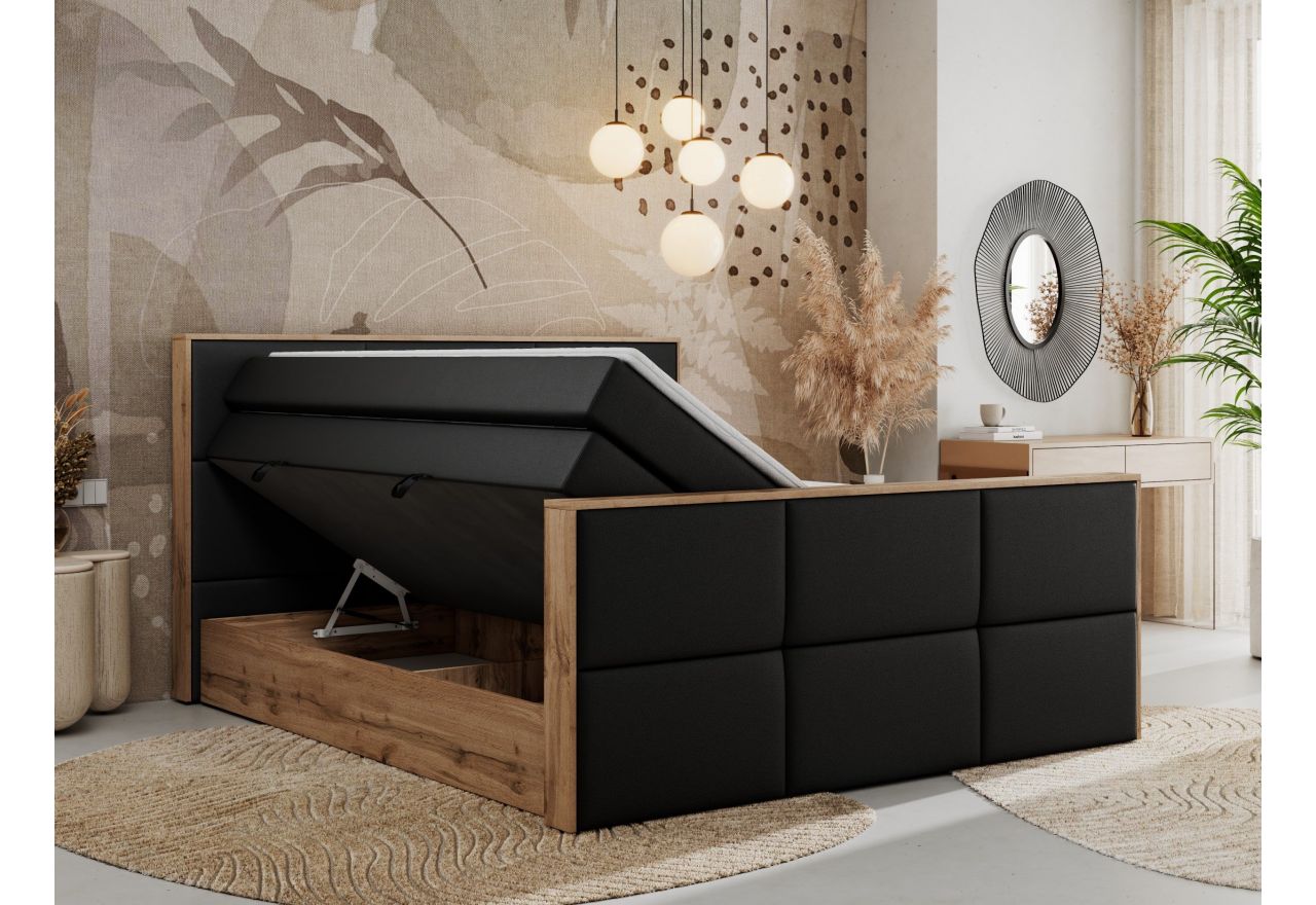 Łóżko kontynentalne ALBERO 2 KING DUO 160x200 - H4 - czarny, ekoskóra