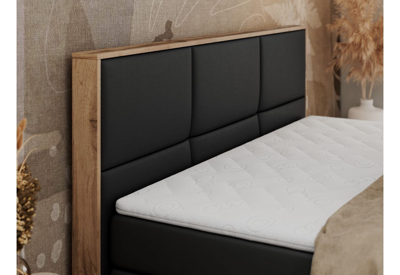Łóżko kontynentalne ALBERO 2 KING DUO 200x200 - H4 - czarny, ekoskóra