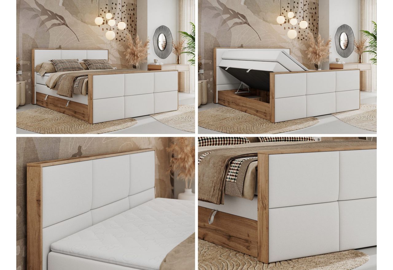 Łóżko kontynentalne ALBERO 2 KING DUO 160x200 - H3 - biały, ekoskóra