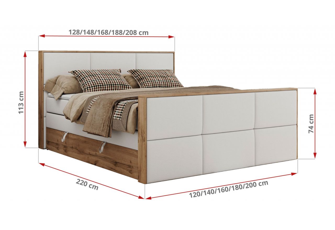 Łóżko kontynentalne ALBERO 2 KING DUO 200x200 - H3 - biały, ekoskóra